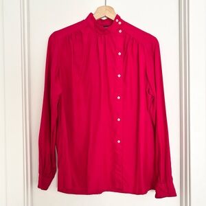 Vintage Kenneth Gordon Women's 100% Silk Red Blouse Size 12 Asymmetrical USA